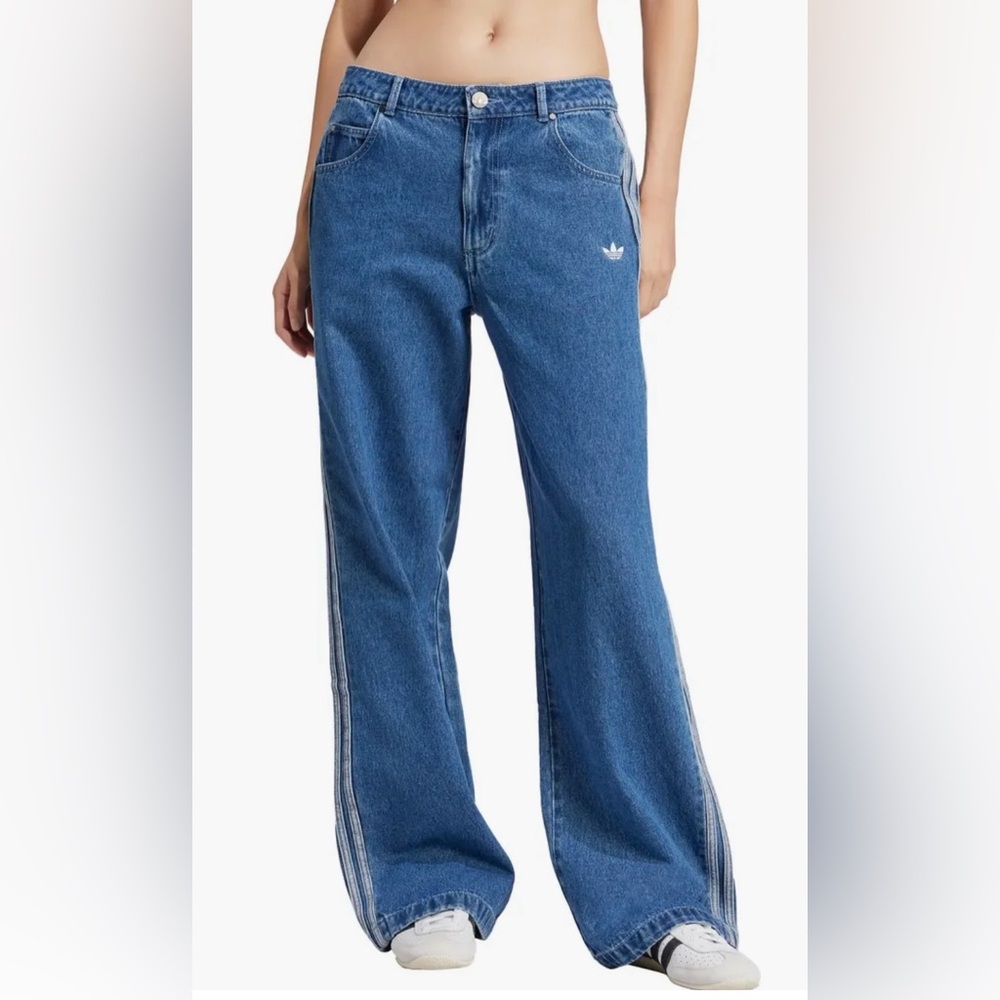 adidas Blue Denim Wide Leg Flare Jeans